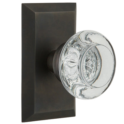 Nostalgic Warehouse Round Clear Crystal Knob with Studio Plate - Oil rubbed bronze