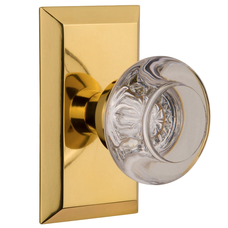 Nostalgic Warehouse Round Clear Crystal Knob with Studio Plate - Polished brass