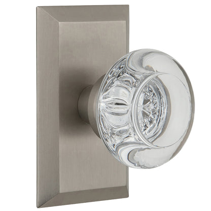 Nostalgic Warehouse Round Clear Crystal Knob with Studio Plate - Satin nickel