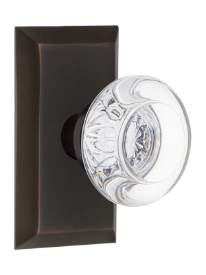 Nostalgic Warehouse Round Clear Crystal Knob with Studio Plate - Timeless Bronze