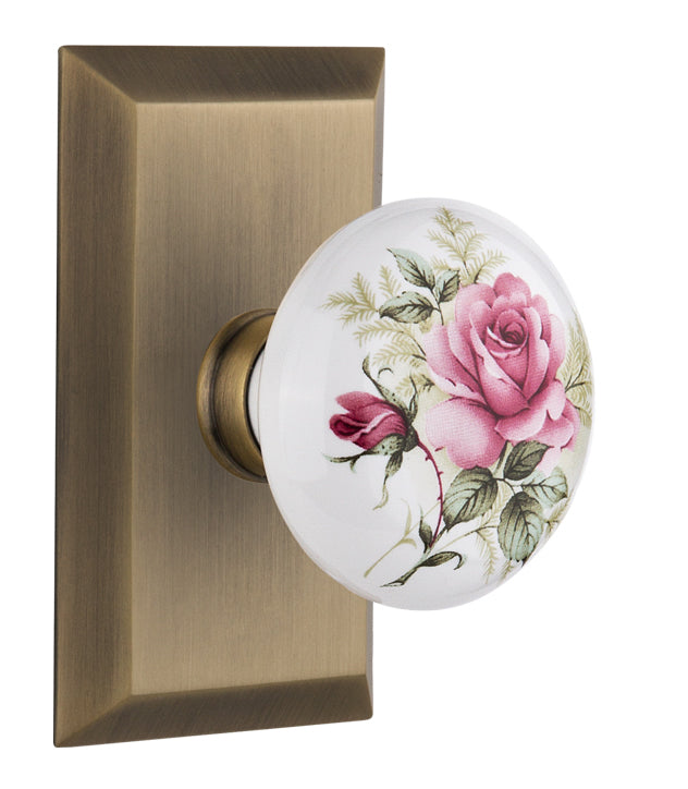 Nostalgic Warehouse Studio Plate with White/Rose Porcelain Knob