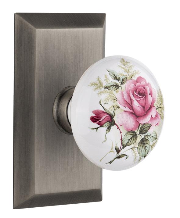 Nostalgic Warehouse Studio Plate with White/Rose Porcelain Knob