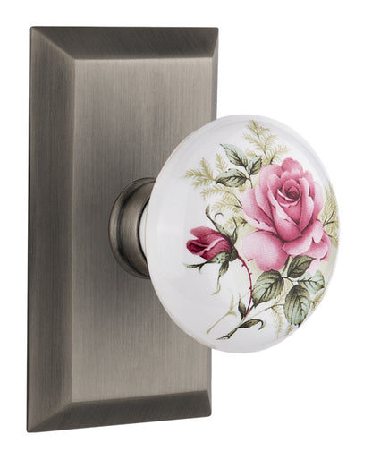 Nostalgic Warehouse Studio Plate with White/Rose Porcelain Knob