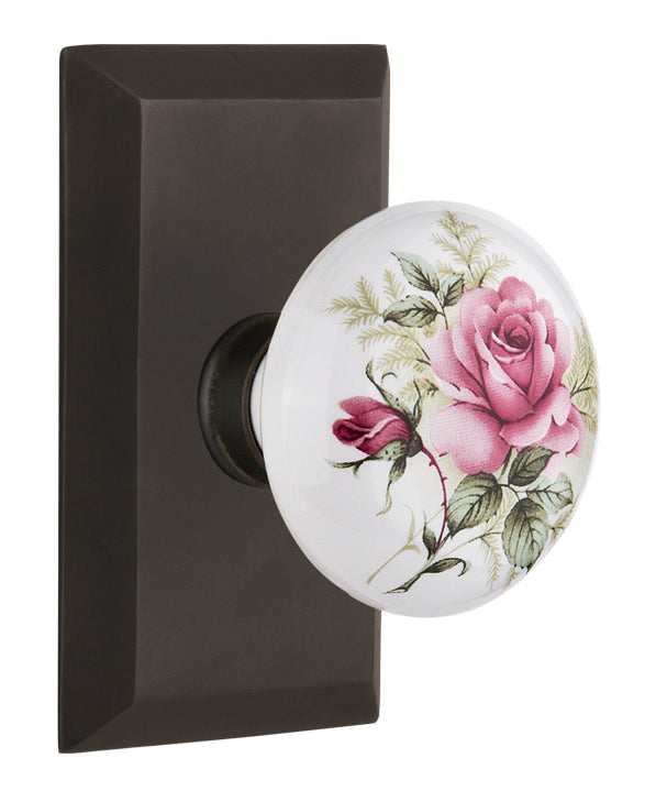 Nostalgic Warehouse Studio Plate with White/Rose Porcelain Knob
