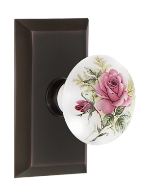 Nostalgic Warehouse Studio Plate with White/Rose Porcelain Knob - Timeless Bronze