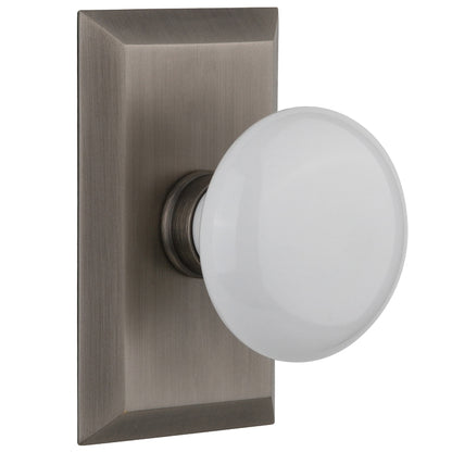 Nostalgic Warehouse Studio Plate with White Porcelain Knob - Antique pewter