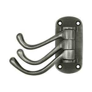 Deltana Solid Brass Heavy Duty Triple Swivel Hook - Antique Nickel