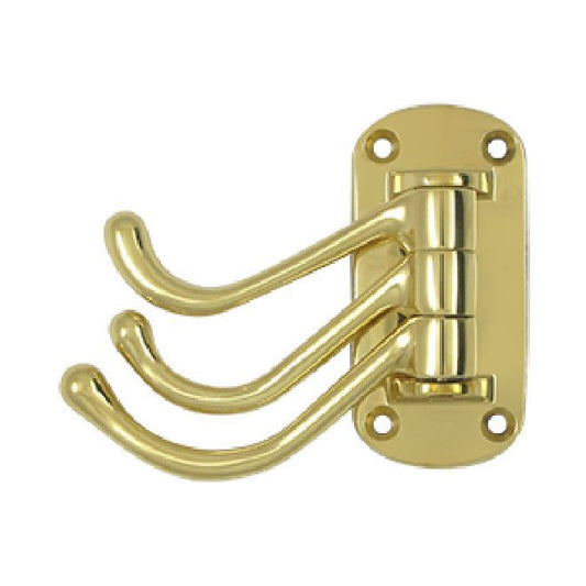 Deltana Solid Brass Heavy Duty Triple Swivel Hook - Polished Brass
