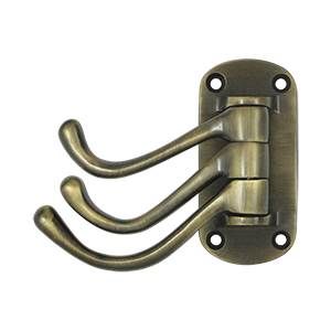 Deltana Solid Brass Heavy Duty Triple Swivel Hook - Antique Brass