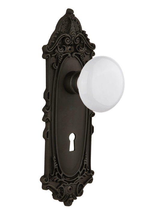 Nostalgic Warehouse Victorian Plate with White Porcelain Knob - Mortise Lock