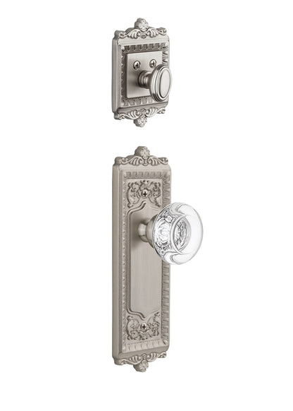Grandeur Windsor Handleset with Bordeaux Knob - Interior Half Only Satin Nickel