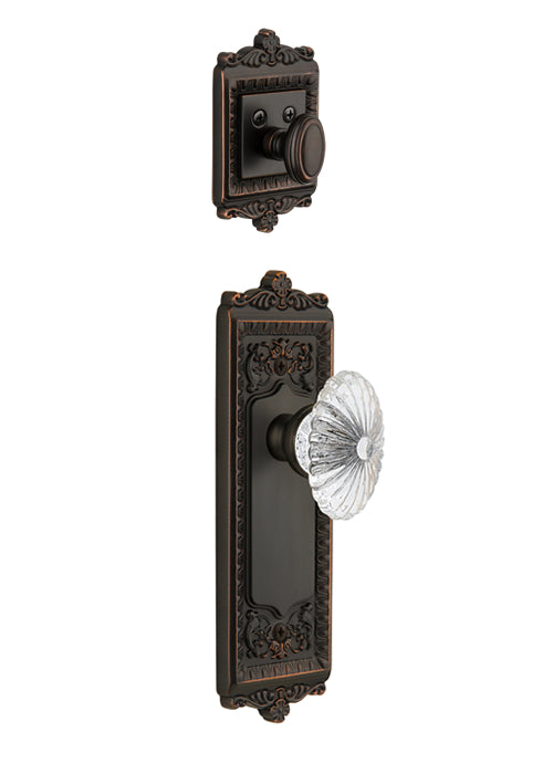 Grandeur Windsor Handleset with Burgundy Knob - (Interior Half Only, with Deadbolt)