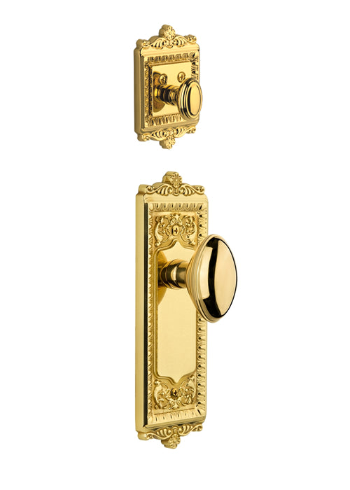 Grandeur Windsor Handleset with Eden Prairie Knob - Interior Half Only Polished Brass / Lifetime Brass
