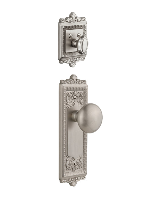 Grandeur Windsor Handleset with Fifth Avenue Knob - Interior Half Only Satin Nickel