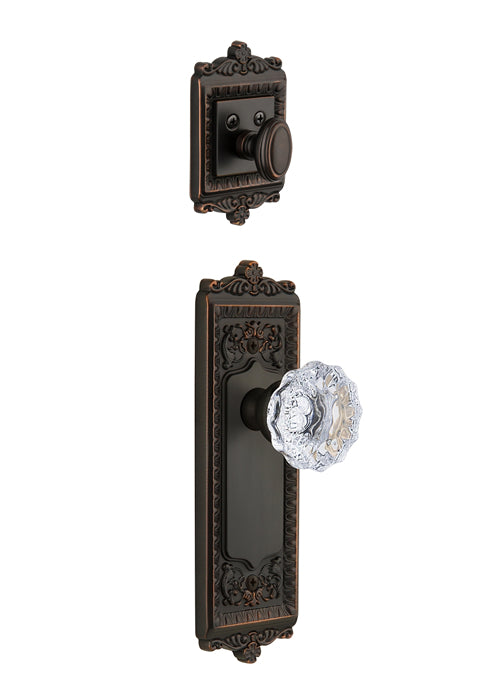 Grandeur Windsor Handleset with Fontainebleau Knob - (Interior Half Only, with Deadbolt)