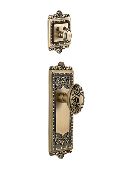 Grandeur Windsor Handleset with Grande Victorian Knob - Interior Half Only Vintage Brass