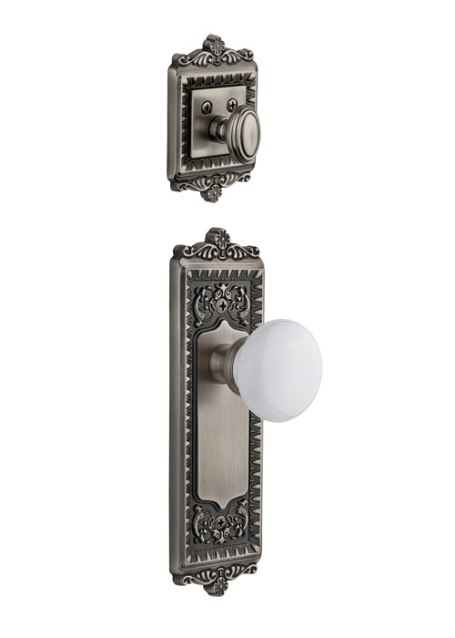Grandeur Windsor Handleset with Hyde Park Knob - Interior Half Only Antique Pewter