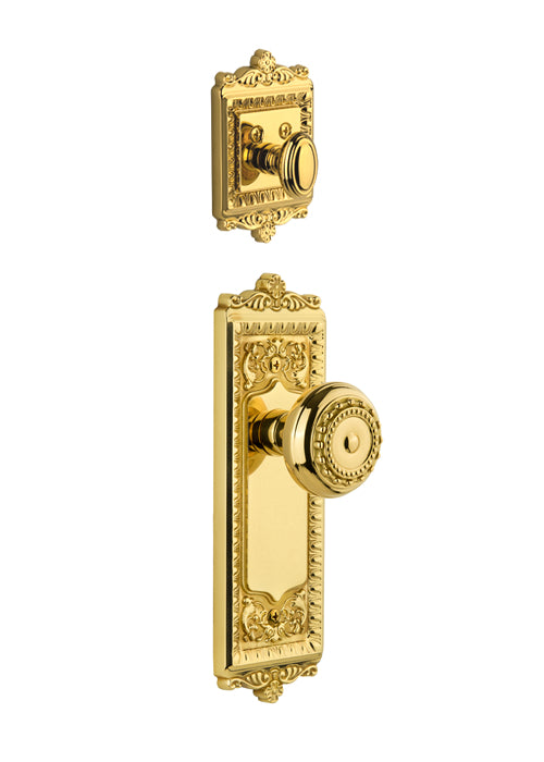 Grandeur Windsor Handleset with Parthenon Knob - Interior Half Only Polished Brass / Lifetime Brass
