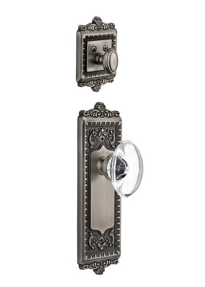 Grandeur Windsor Handleset with Provence Knob - Interior Half Only Antique Pewter