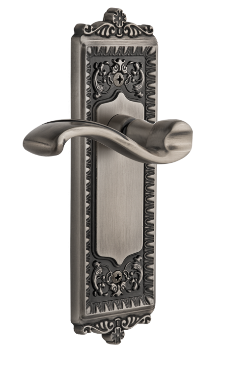 Grandeur Windsor Plate with Portofino Lever in Antique Pewter