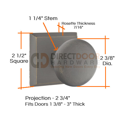 Emtek Winchester Knob with Style 6 Rosette - Measurements