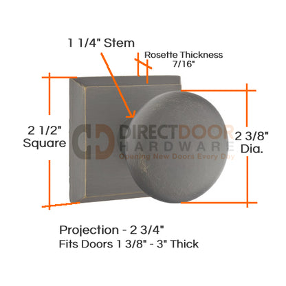 Emtek Winchester Knob with Style 6 Rosette - Measurements