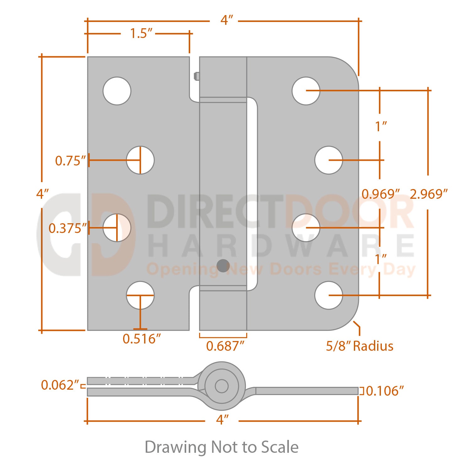 Measurements for Advantage 4x4 Castlegate Spring Hinge - 5/8 inch Radius