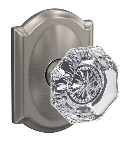 Schlage Custom Alexandria Glass Knob with Camelot Trim - Satin Nickel