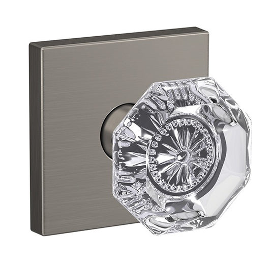 Schlage Custom Alexandria Glass Knob with Collins Trim - Satin Nickel
