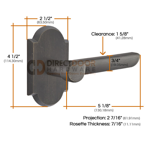 Emtek Aurora Lever with Style 1 Rosette Measurements