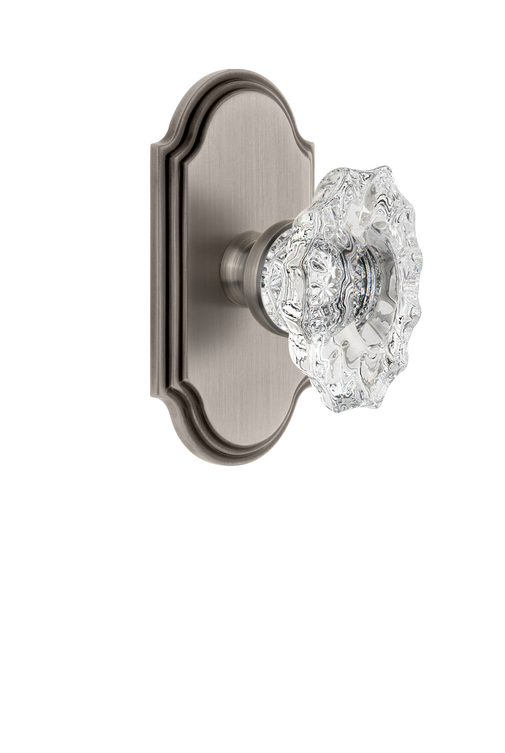 Grandeur Arc Plate with Biarritz Crystal Knob Antique Pewter