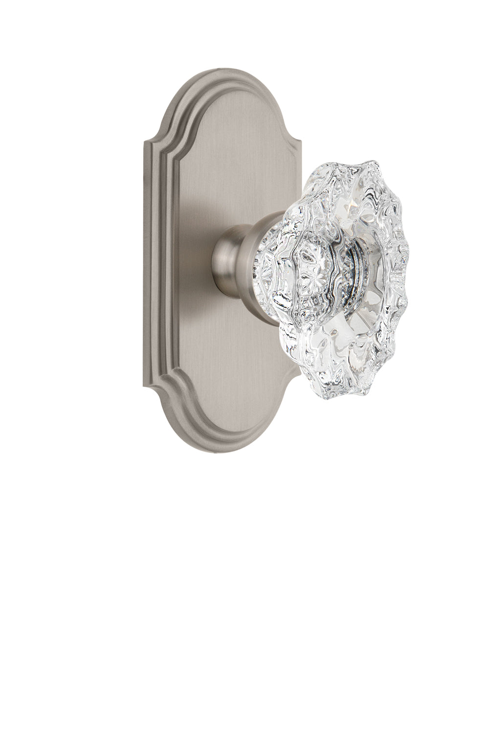 Grandeur Arc Plate with Biarritz Crystal Knob Satin Nickel