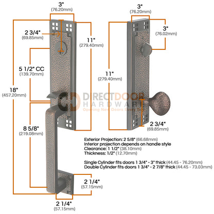 Emtek Arts & Crafts Entrance Handleset