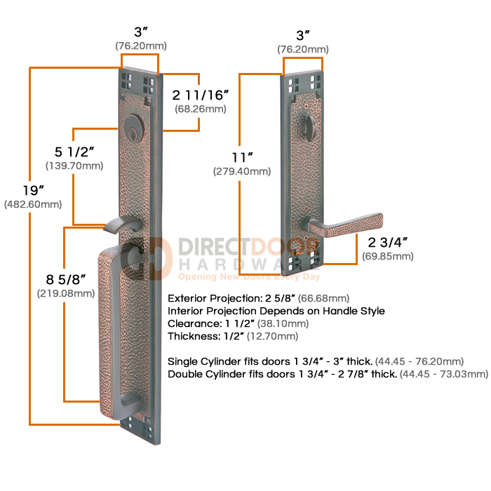 Emtek Arts and Crafts Handleset Measurements