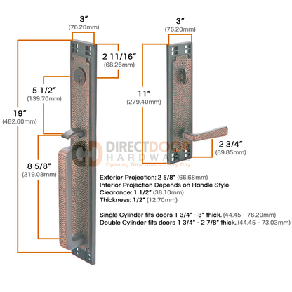 Emtek Arts and Crafts Handleset Measurements