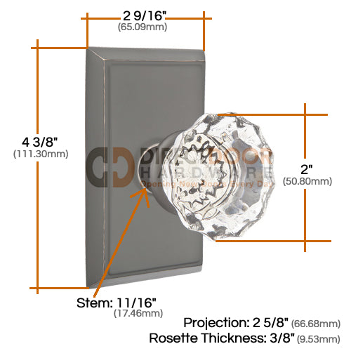 Emtek Astoria Clear Knob with Rectangular Rosette
