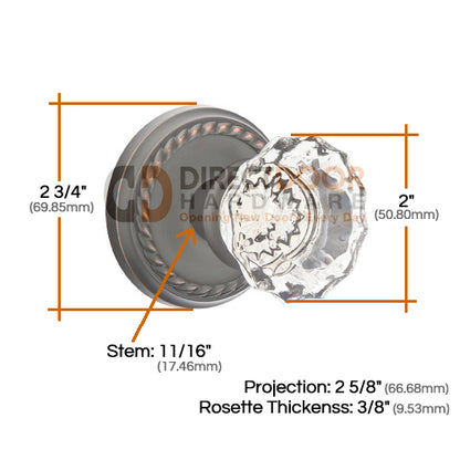 Emtek Astoria Clear Knob with Ribbon & Reed Rosette