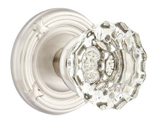 Emtek Astoria Clear Knob With Ribbon and Reed Rosette Polished Nickel