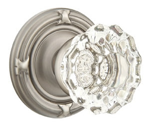 Emtek Astoria Clear Knob With Ribbon and Reed Rosette Satin Nickel 