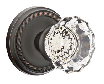 Emtek Astoria Clear Crystal Knob with Rope Rosette - Oil Rubbed Bronze