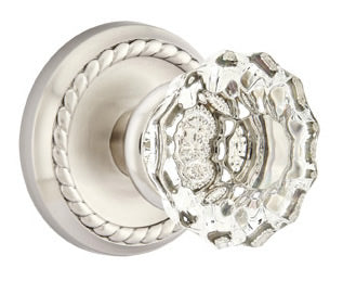 Emtek Astoria Clear Crystal Knob with Rope Rosette - Satin Nickel