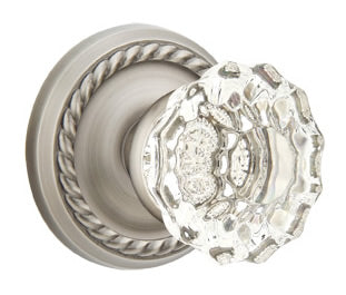 Emtek Astoria Clear Crystal Knob with Rope Rosette - Pewter