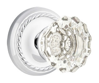 Emtek Astoria Clear Crystal Knob with Rope Rosette - Polished Chrome