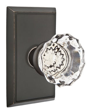 Emtek Astoria Clear Knob With Rectangular Rosette Flat Black