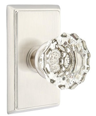 Emtek Astoria Clear Knob With Rectangular Rosette Satin Nickel