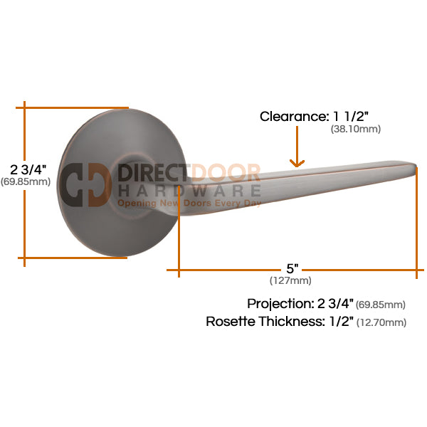Emtek Brass Athena Lever with Modern Rosette Measurements