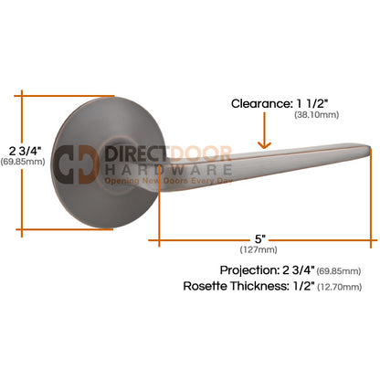 Emtek Brass Athena Lever with Modern Rosette Measurements