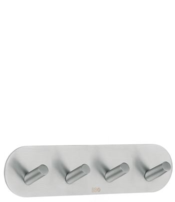 Beslagsboden Design Self-Adhesive Rounded Quadruple Hook In Brushed Stainless Steel