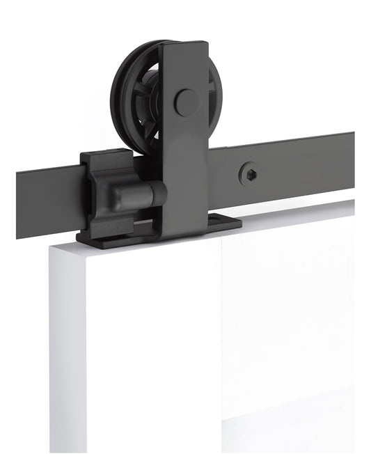 Emtek Modern Rectangular Top Mount Barn Door Kit with Spoked Wheel - Flat Black
