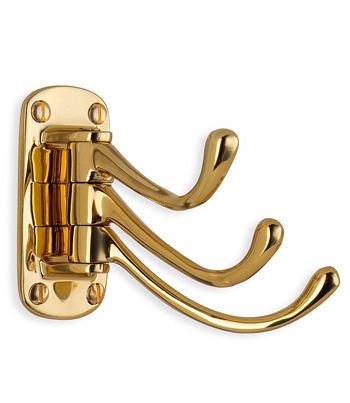Beslagsboden Classic Triple Swing Arm Hook In Polished Brass